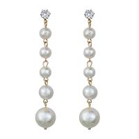 Plastic Pearl Zinc Alloy Earring, with Zinc Alloy, gold color plated, fashion jewelry & with rhinestone, white, 8cmX1.4cm 