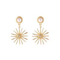 Zinc Alloy Drop Earring, with Plastic Pearl, gold color plated, fashion jewelry & for woman, 55mm 
