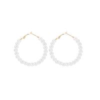 Pendientes Aro de Aleación de Zinc, con Perlas plásticas, chapado en color dorado, Joyería & para mujer, Blanco, 55mm, Vendido por Par