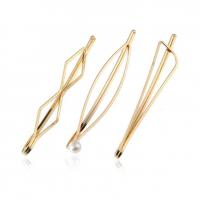 Hair Slide, Zinc Alloy, with Plastic Pearl, gold color plated, fashion jewelry 70mm 