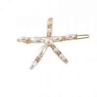 Hair Clip, Zinc Alloy, with Plastic Pearl, gold color plated, fashion jewelry & for woman, white, 75mm 