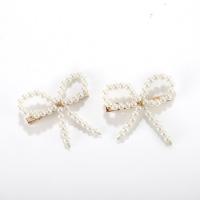 Alligator Hair Clip, Zinc Alloy, with Plastic Pearl, Bowknot, gold color plated, fashion jewelry & for woman, white, 64mm 