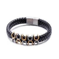 Men Bracelet, Faux Leather, with Titanium Steel, plated, for man 17mm 