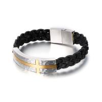 Men Bracelet, Faux Leather, with Titanium Steel, plated & for man 