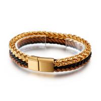 Men Bracelet, Faux Leather, with Titanium Steel, plated, Double Layer & for man, gold 