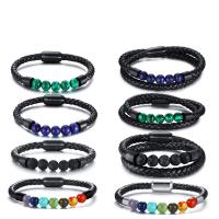 Men Bracelet, Stainless Steel, with PU Leather & Gemstone, plated  & for man 21.5cm 