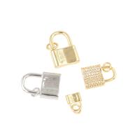 Cubic Zirconia Micro Pave Brass Pendant, Lock, plated & DIY 