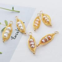 Brass Jewelry Pendants, with Freshwater Pearl, 18K gold plated, DIY 