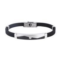 PU Leather Cord Bracelets, Stainless Steel, with PU Leather, Unisex, black, 47mm 
