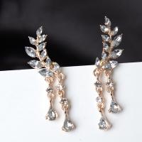 Zinc Alloy Rhinestone Drop Earring, Leaf, plated, for woman & with rhinestone 