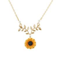 Zinc Alloy Necklace, with Plastic & Plastic Pearl, with 1.96 inch extender chain, Sunflower, plated, for woman 25mm Approx 15.74 Inch 