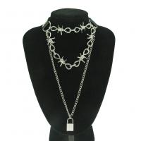Multi слой ожерелье, цинковый сплав, плакирован серебром, Мужская, черный, длина:14.9 дюймовый, продается Strand