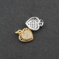 Cubic Zirconia Micro Pave Brass Pendant, Heart, plated, DIY 11*9*3mm 