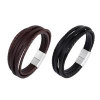 Men Bracelet, Split Layer Cowhide Leather, with 316 Stainless Steel, fashion jewelry 