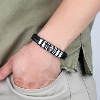 Men Bracelet, Microfiber PU, with 316L Stainless Steel, fashion jewelry, black, 12mmX6mm 