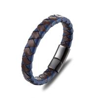 Men Bracelet, Microfiber PU, with 316 Stainless Steel, polished, fashion jewelry, blue 