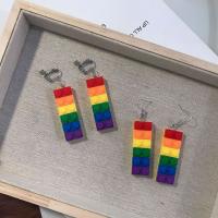 Resin Drop Earring, with Stainless Steel, Rectangle, plated, fashion jewelry & for woman, multi-colored, 48*16mm 