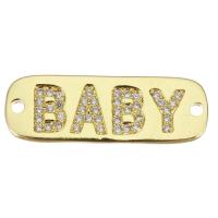 Cubic Zirconia Micro Pave Brass Connector, gold color plated, with letter pattern & micro pave cubic zirconia Approx 1.5mm 