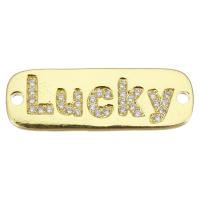 Cubic Zirconia Micro Pave Brass Connector, gold color plated, with letter pattern & micro pave cubic zirconia Approx 1.5mm 