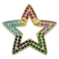 Mode mousqueton porte-clés, laiton, étoile, Placage de couleur d'or, pavé de micro zircon, multicolore Vendu par PC