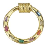 Мода карабина брелок, Латунь, Кольцевая форма, плакирован золотом, инкрустированное микро кубического циркония, разноцветный продается PC