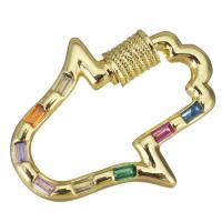 Mode mousqueton porte-clés, laiton, main, Placage de couleur d'or, pavé de micro zircon, multicolore Vendu par PC
