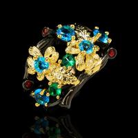 Rhinestone Brass Finger Ring, plated, fashion jewelry & with rhinestone, multi-colored 