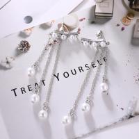 Fashion Fringe Earrings, Plastic Pearl, with Zinc Alloy, silver color plated, fashion jewelry & for woman & with rhinestone, 68mm 