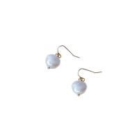 Freshwater Pearl Drop Earring, Brass, with Freshwater Pearl, gold color plated, for woman, white, 13mm 