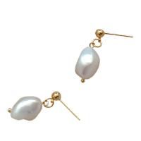 Freshwater Pearl Drop Earring, with 925 Sterling Silver, irregular, gold color plated, for woman 10mm 