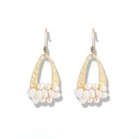 Brass Drop Earring, with Plastic Pearl, gold color plated, for woman, white 