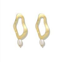 Freshwater Pearl Drop Earring, Brass, with Freshwater Pearl, gold color plated, for woman, white 