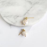 Freshwater Pearl Drop Earring, Brass, with Freshwater Pearl, gold color plated, for woman, white, 9mm 