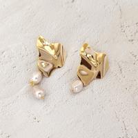 Freshwater Pearl Drop Earring, Brass, with Freshwater Pearl, gold color plated, for woman, white 