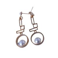 Zinc Alloy Drop Earring, with Plastic Pearl, fashion jewelry, golden 