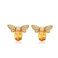 Zinc Alloy Stud Earring, with Citrine, fashion jewelry, gold 