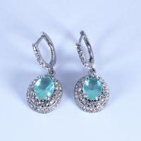 Zinc Alloy Leverback Earring, with Cubic Zirconia, fashion jewelry, light blue 