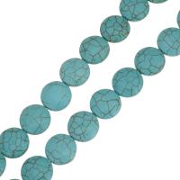 Synthetische Türkis Perlen, flache Runde, verschiedene Größen vorhanden, blau, Bohrung:ca. 1.5mm, Länge:ca. 15.5 ZollInch, verkauft von PC
