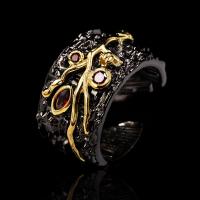 Rhinestone Brass Finger Ring, fashion jewelry & with rhinestone, black 