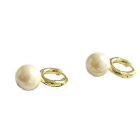 Aro aro gota pendiente, metal, con Perlas plásticas, chapado en color dorado, para mujer, Blanco, 15x19x33mm, Vendido por Par