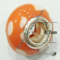 Europa Porzellan Perlen , Rondell, Sterling Silber-Dual-Core ohne troll, rote Orange, 15x9mm, Bohrung:ca. 4.5mm, verkauft von PC