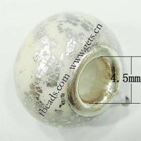 Porcelaine, European Perles , porcelaine, rondelle, noyau double en argent sans filetage & feuille d'argent, blanc Environ 4.5mm, Vendu par PC