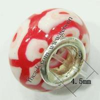 Porcelaine, European Perles , porcelaine, rondelle, noyau double en argent sans filetage, rouge Environ 4.5mm, Vendu par PC