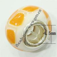 Porcelaine, European Perles , porcelaine, rondelle, noyau double en argent sans filetage, Jaune Environ 4.5mm, Vendu par PC