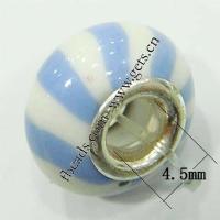 Porcelaine, European Perles , porcelaine, rondelle, noyau double en argent sans filetage, bleu Environ 4.5mm, Vendu par PC