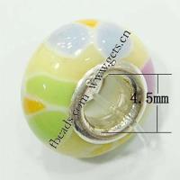 Porcelaine, European Perles , porcelaine, rondelle, avec le motif de fleurs & noyau double en argent sans filetage Environ 4.5mm, Vendu par PC