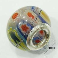 Perles European verre Millefiori, rondelle, avec le motif de fleurs & noyau double en argent sans filetage Environ 4.5mm, Vendu par PC