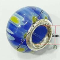 Perles European verre Millefiori, rondelle, noyau double en argent sans filetage, bleu Environ 4.5mm, Vendu par PC