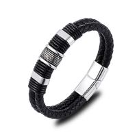Men Bracelet, Stainless Steel, with Microfiber PU, plated, fashion jewelry 