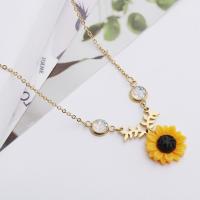 Stainless Steel Jewelry Necklace, Sunflower, fashion jewelry, golden 